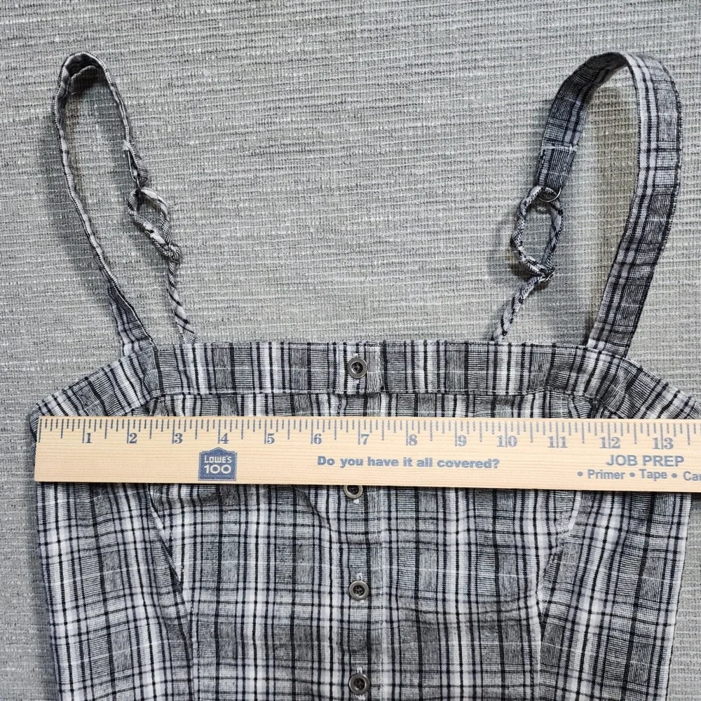 New Hollister Black White Plaid Button Front Smocked Back Crop Top Camisole M - Picture 6 of 8